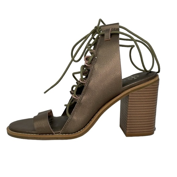 Free People Heels Women's 11 Bronze Gold Lace Up Open Toe Gladiator Pumps - Picture 1 of 17